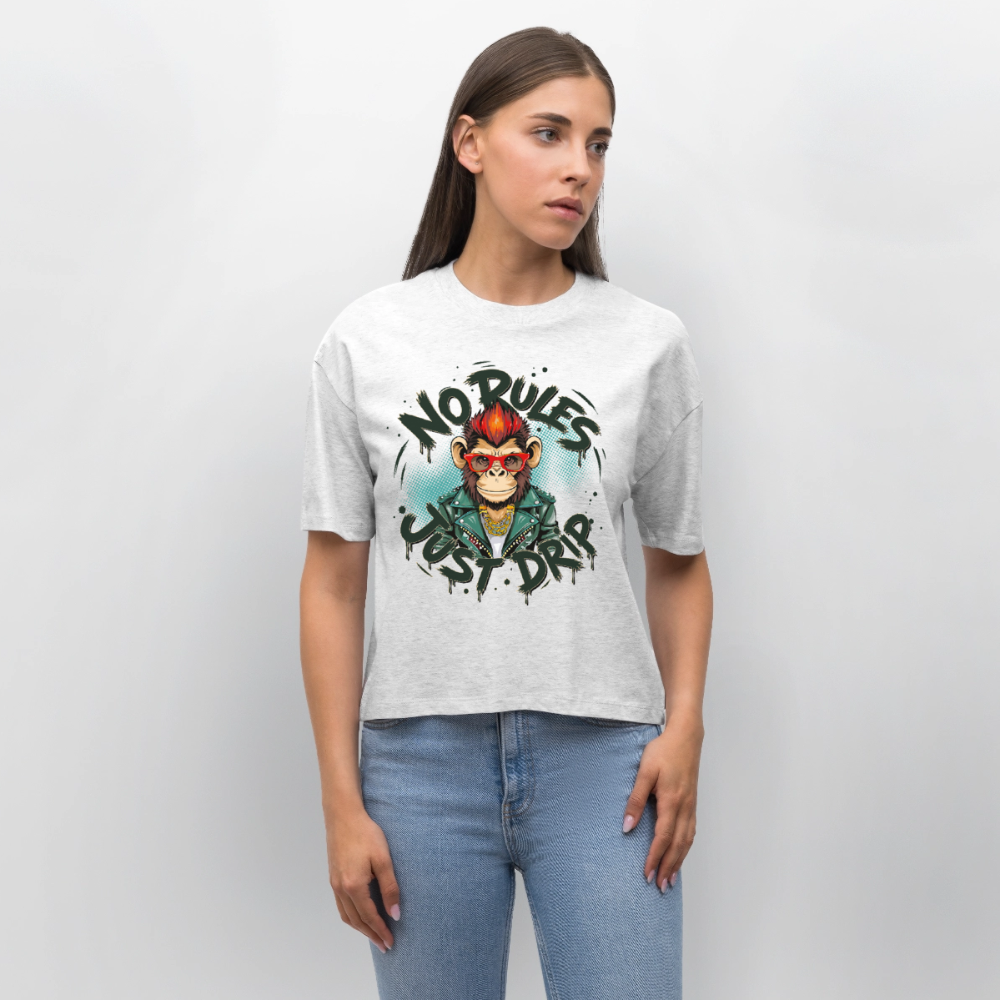 Monkey No Rules Design – Frauen Boxy Bio-T-Shirt - Weiß meliert