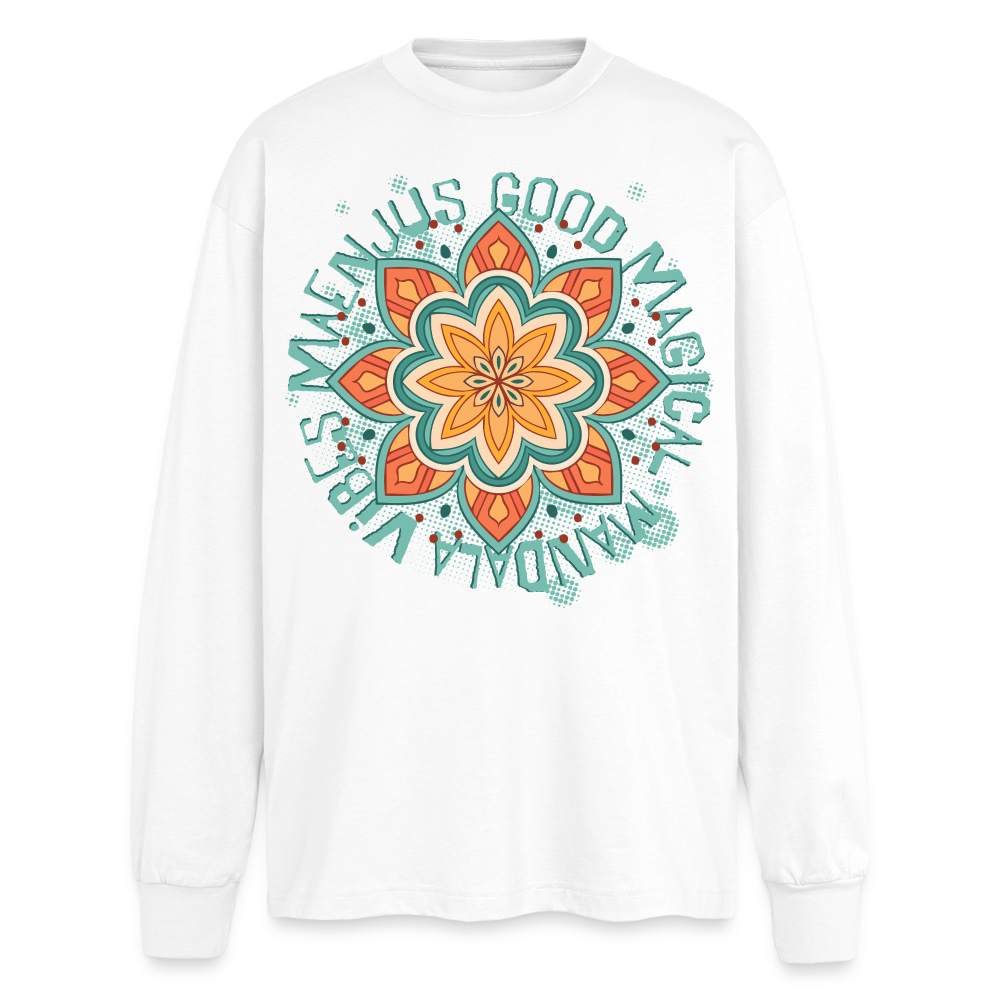 Mandala Türkis Design – Oversized Langarmshirt - Weiß