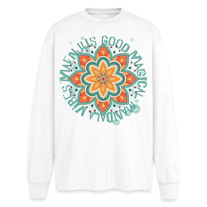 Mandala Türkis Design – Oversized Langarmshirt - Weiß