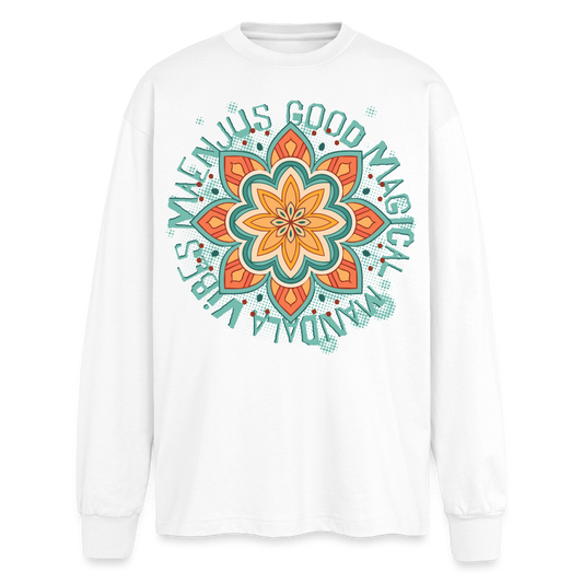 Mandala Türkis Design – Oversized Langarmshirt - Weiß