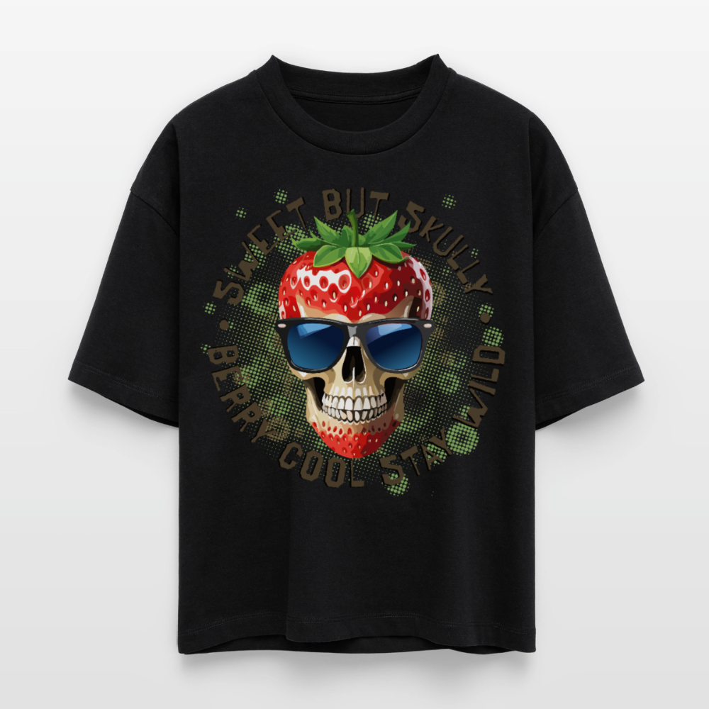 Strawberry Skull Design – Frauen Boxy Bio-T-Shirt - Schwarz