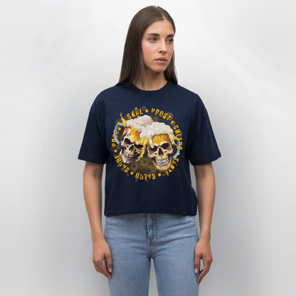 Party Skull Design – Frauen Boxy Bio-T-Shirt - Navy