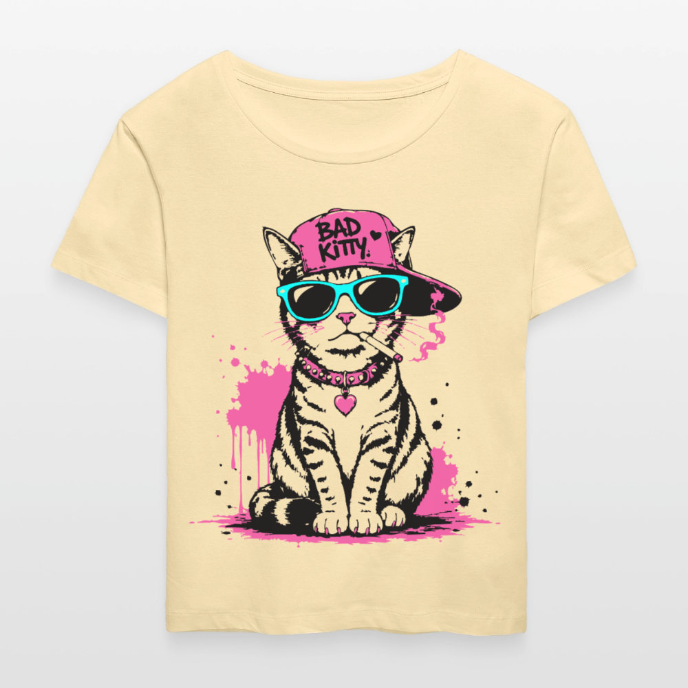 Bad Kitty Design – undhals Frauen Bio-T-Shirt - Creme
