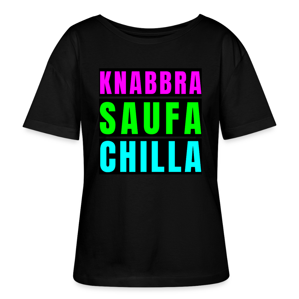 Knabbra Saufa Chilla Design – Rundhals Frauen Bio-T-Shirt - Schwarz