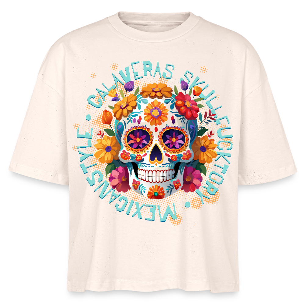 Sugar Skull Blumen Design - Frauen Boxy Bio-T-Shirt - Natur