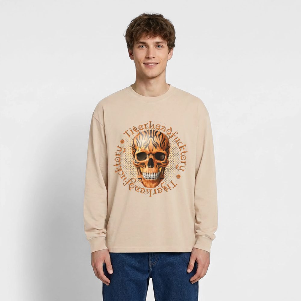 Tiger Skull Design – Oversized Langarmshirt - Sand