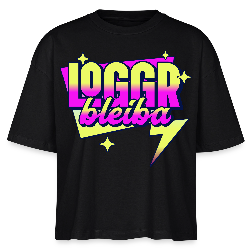 Logo bleibt Design – Frauen Boxy Bio-T-Shirt - Schwarz