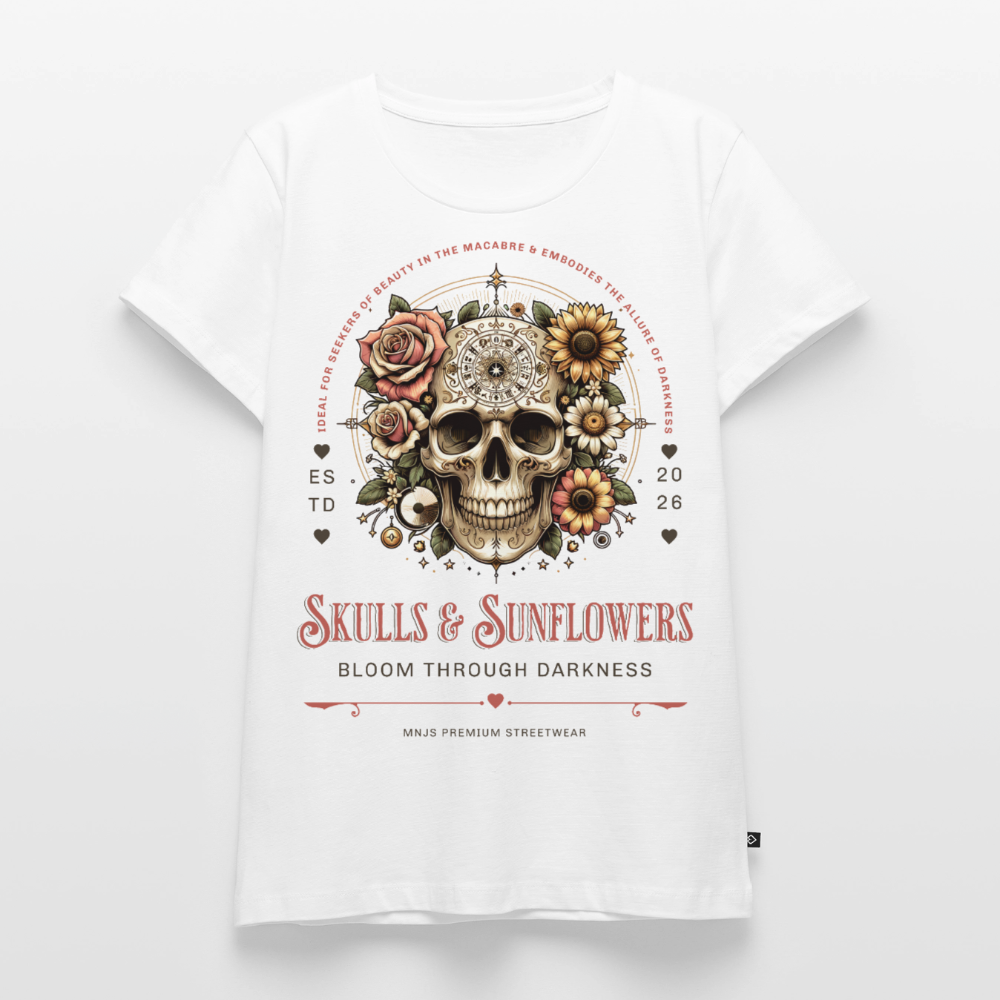 Skull & Sunflowers Design – Frauen Premium T-Shirt - Weiß