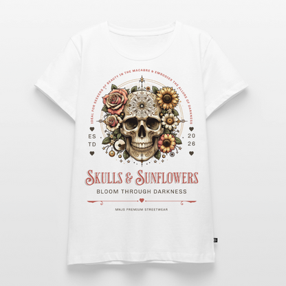 Skull & Sunflowers Design – Frauen Premium T-Shirt - Weiß
