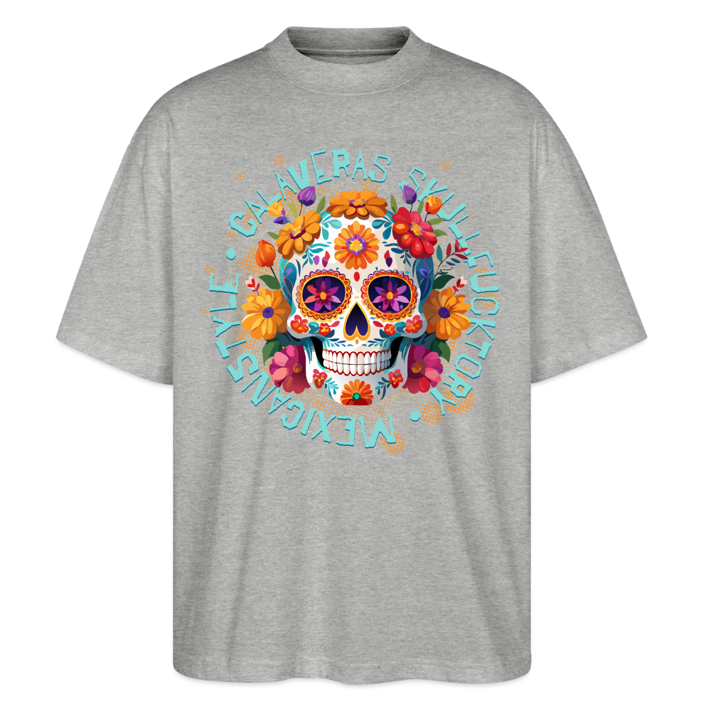 Sugar Skull Blumen – Oversized Unisex Bio T-Shirt - Grau meliert