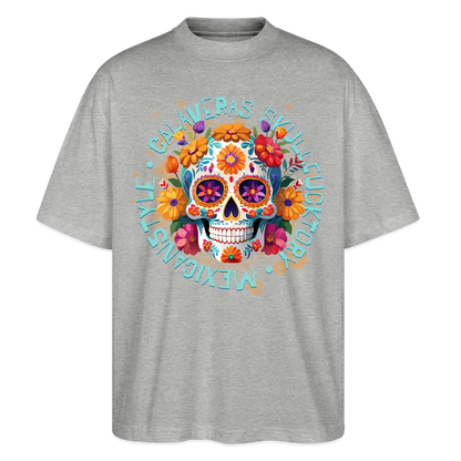 Sugar Skull Blumen – Oversized Unisex Bio T-Shirt - Grau meliert
