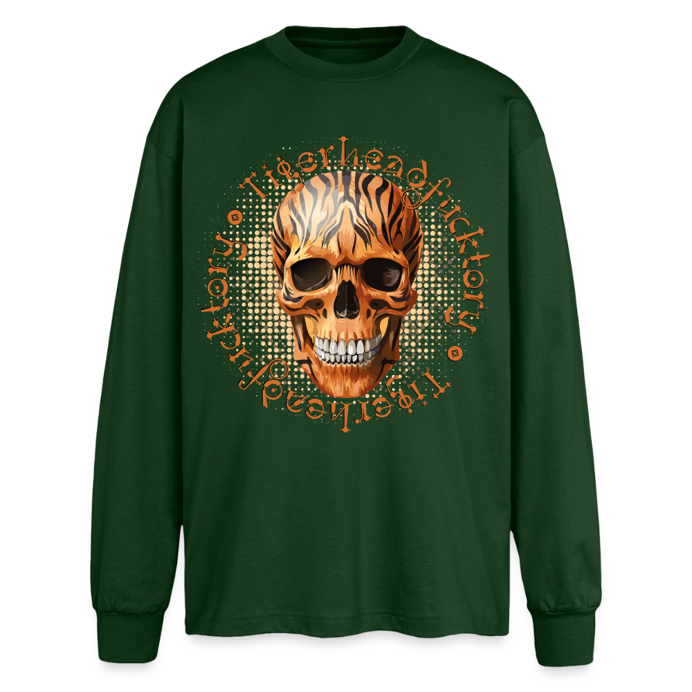 Tiger Skull Design – Oversized Langarmshirt - Flaschengrün