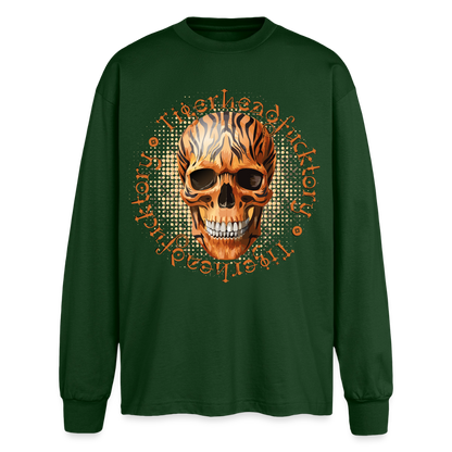 Tiger Skull Design – Oversized Langarmshirt - Flaschengrün