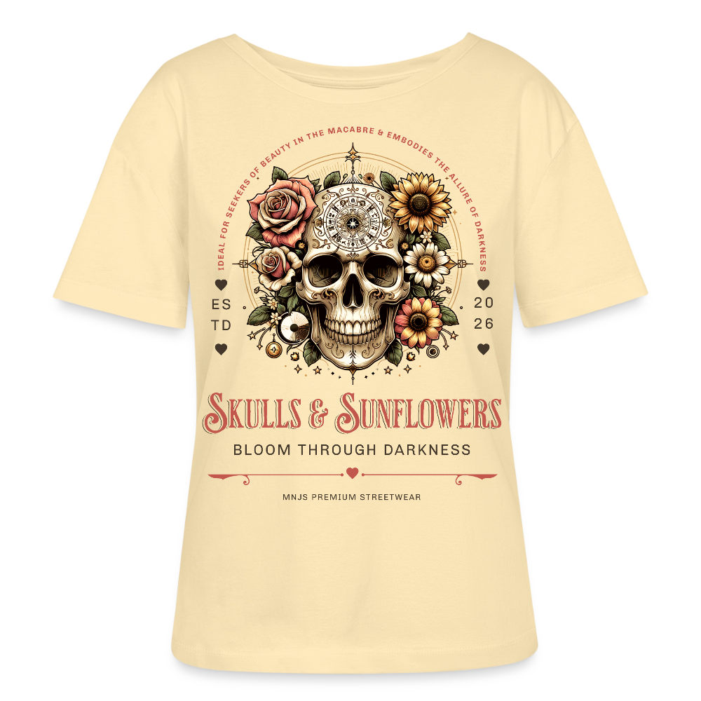 Skull & Sunflowers Design – Rundhals Frauen Bio-T-Shirt - Creme