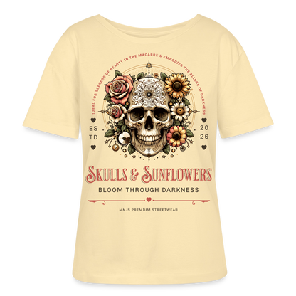 Skull & Sunflowers Design – Rundhals Frauen Bio-T-Shirt - Creme