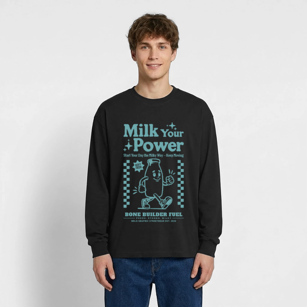 Milk Your Power Design – Oversized Langarmshirt - Schwarz