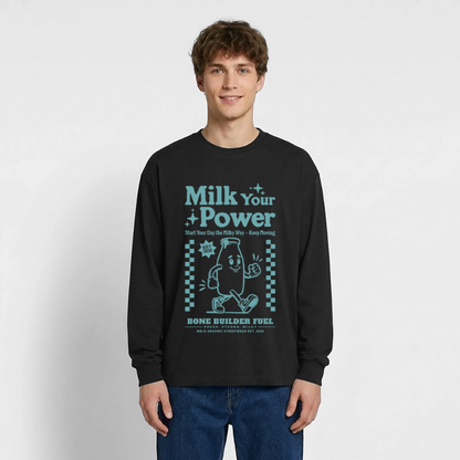 Milk Your Power Design – Oversized Langarmshirt - Schwarz
