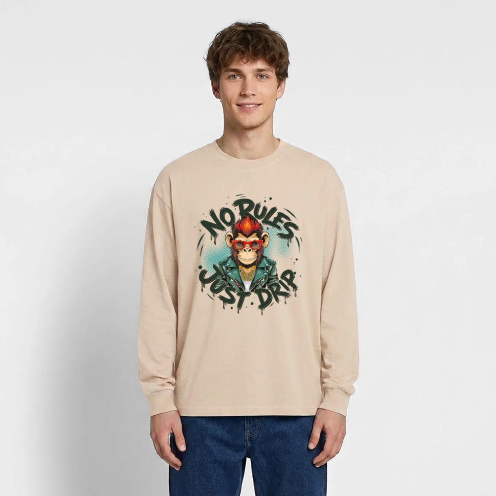 Monkey No Rules Design – Oversized Langarmshirt - Sand