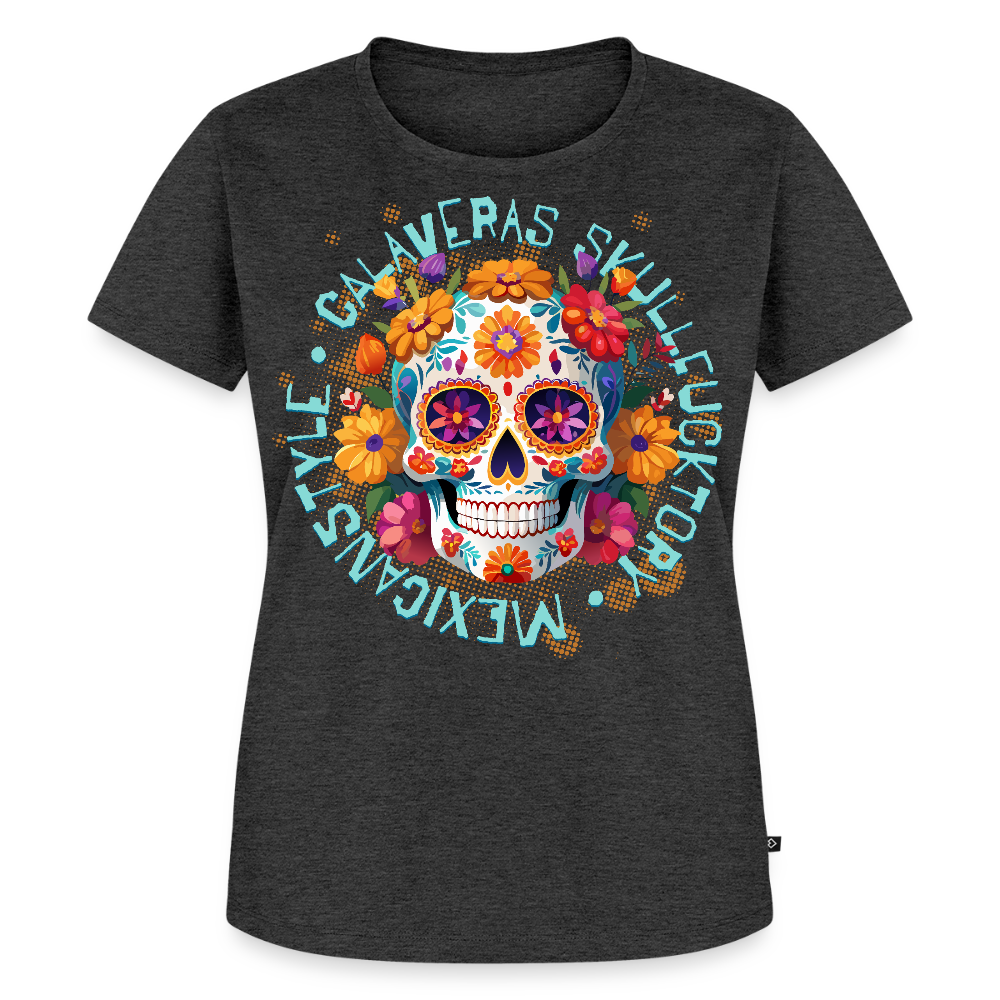 Sugar Skull Blumen Design – Frauen Premium T-Shirt - Anthrazit meliert