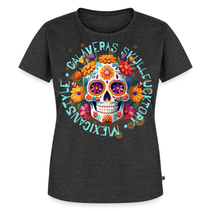 Sugar Skull Blumen Design – Frauen Premium T-Shirt - Anthrazit meliert
